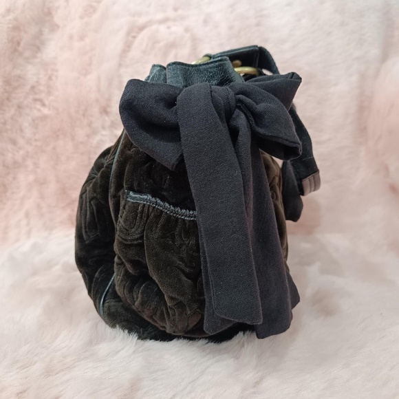 Juicy Couture Daydreamer Vintage Gothic Logo Velour Bag Purse Bow Ribbon Tote - Picture 3 of 8